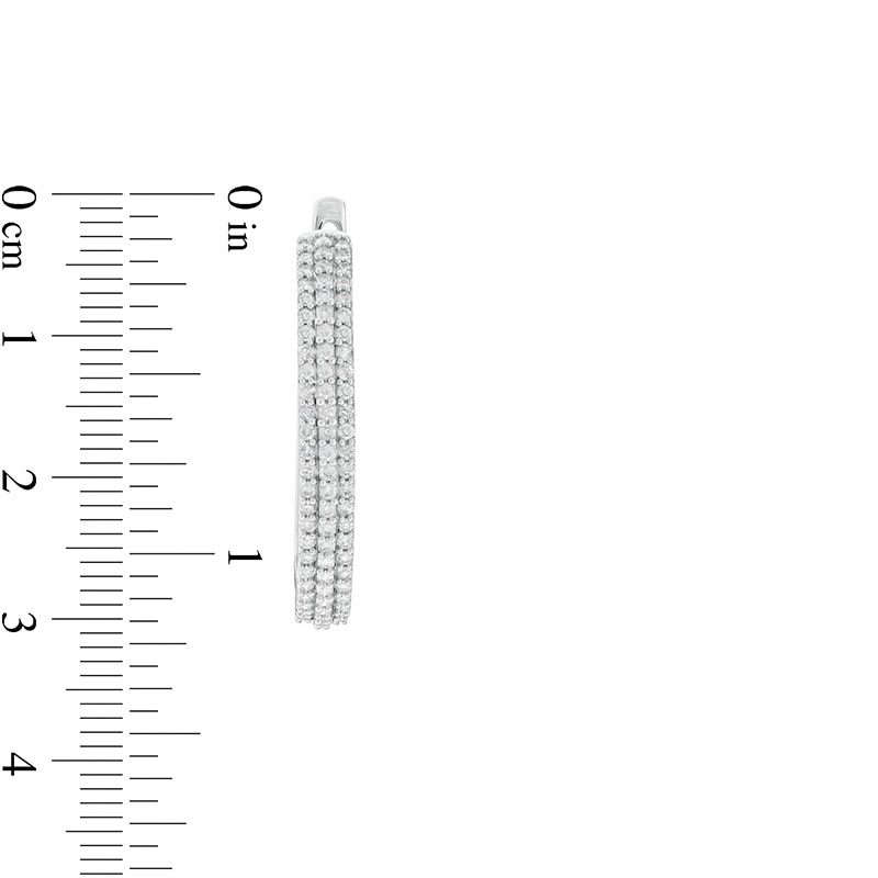 Main Image 3 of 1 CT. T.W. Diamond Multi-Row Hoop Earrings in 10K White Gold
