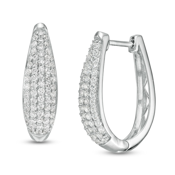 1 CT. T.w. Diamond Oval Graduated Hoop Earrings in Sterling Silver