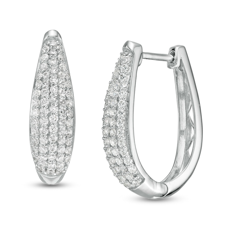 Main Image 1 of 1 CT. T.W. Diamond Oval Graduated Hoop Earrings in Sterling Silver