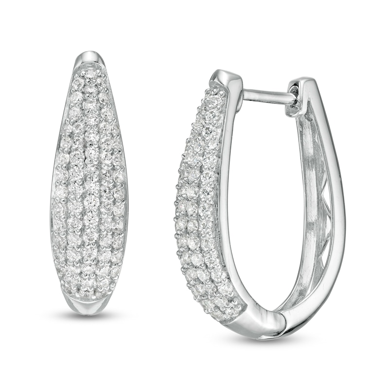 1 CT. T.W. Diamond Oval Graduated Hoop Earrings in Sterling Silver