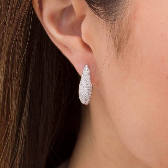 1 CT. T.w. Diamond Oval Graduated Hoop Earrings in Sterling Silver