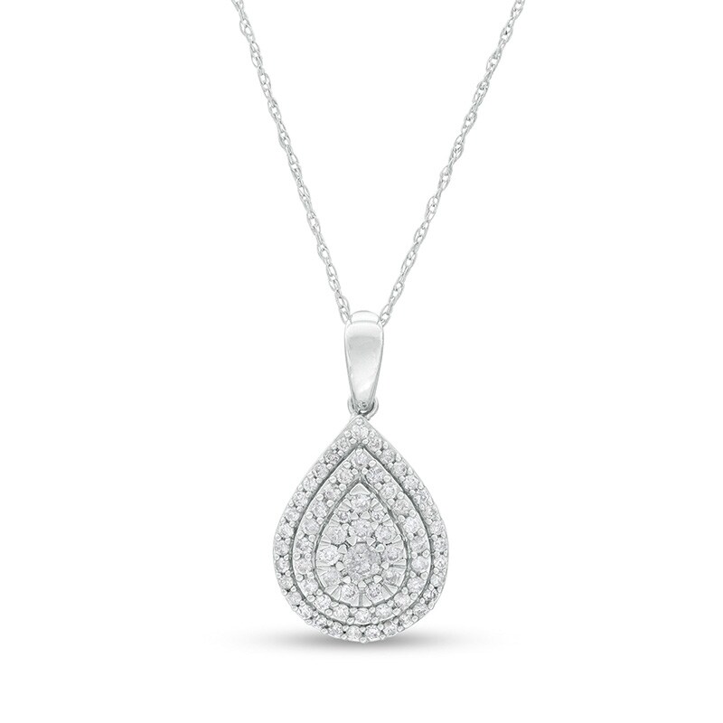 Main Image 1 of 1/2 CT. T.W. Composite Diamond Double Teardrop Frame Pendant in 10K White Gold