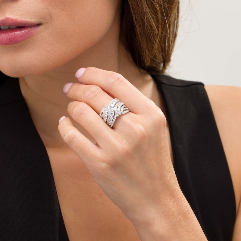 Main Image 2 of 3 CT. T.W. Diamond Bypass Multi-Row Ring in 10K White Gold