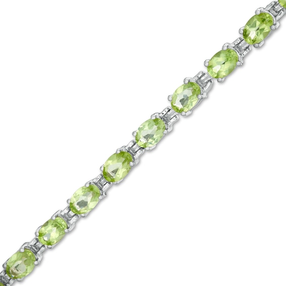 Sideways Oval Peridot Tennis Bracelet in Sterling Silver - 7.25"