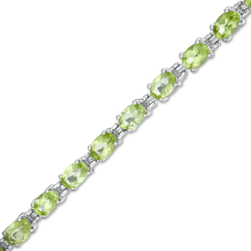 Sideways Oval Peridot Tennis Bracelet in Sterling Silver - 7.25"