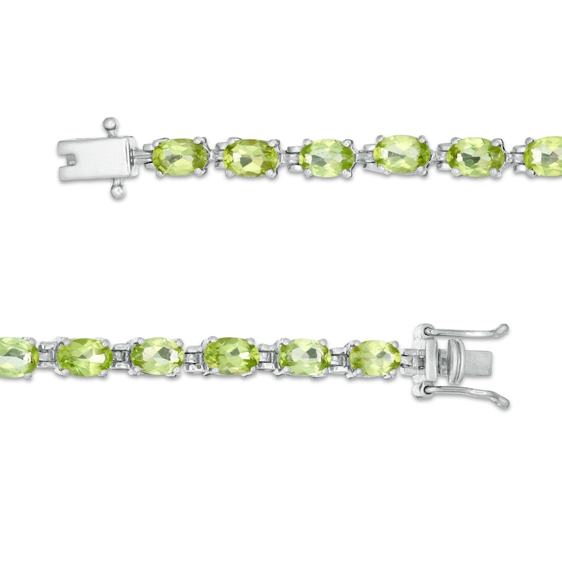 Sideways Oval Peridot Tennis Bracelet in Sterling Silver - 7.25"