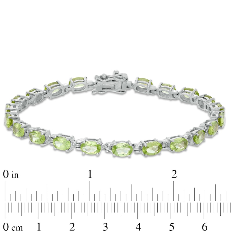 Sideways Oval Peridot Tennis Bracelet in Sterling Silver - 7.25"