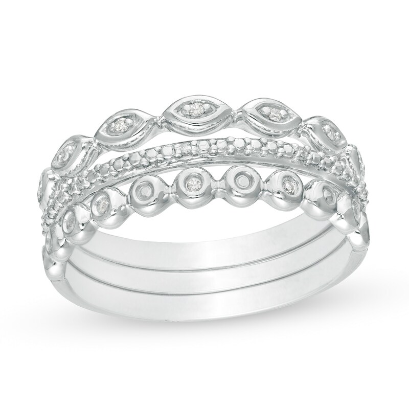 Main Image 1 of Diamond Accent Three Piece Stackable Band Set in 10K White Gold