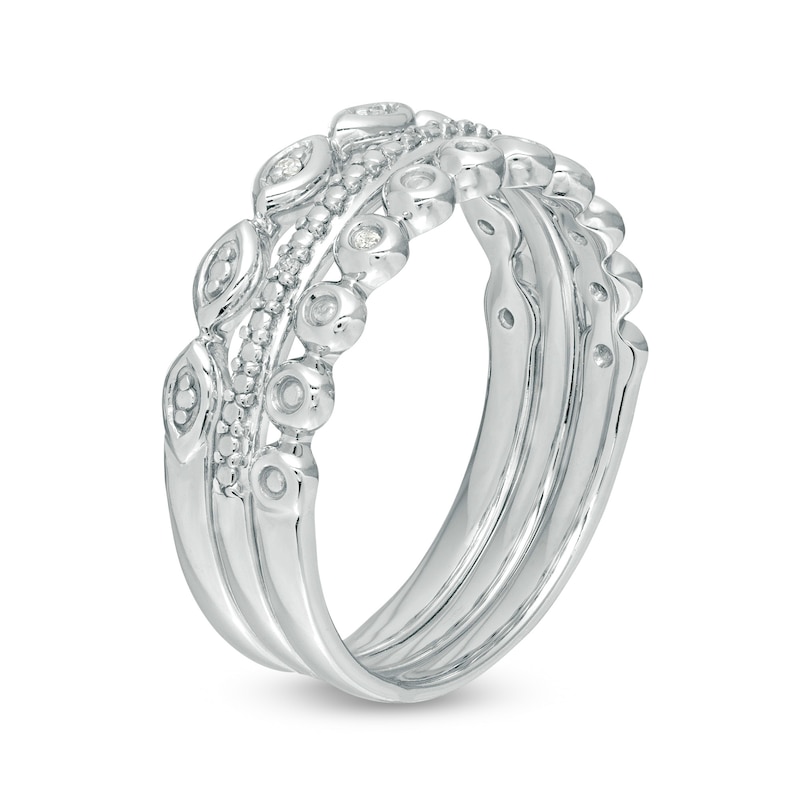 Diamond Accent Three Piece Stackable Band Set in 10K White Gold