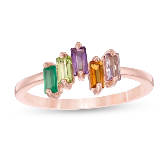 Mother's Baguette Birthstone Wave Ring (4-6 Stones)