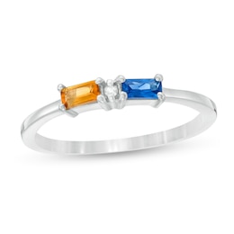 Mother's Sideways Baguette Birthstone and Diamond Accent Alternating Ring (2-4 Stones)