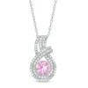 Thumbnail Image 1 of 6.0mm Lab-Created Pink Sapphire and 1/10 CT. T.W. Diamond Double Row Teardrop Pendant in Sterling Silver