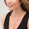 Thumbnail Image 2 of 6.0mm Lab-Created Pink Sapphire and 1/10 CT. T.W. Diamond Double Row Teardrop Pendant in Sterling Silver