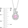 Thumbnail Image 3 of 6.0mm Lab-Created Pink Sapphire and 1/10 CT. T.W. Diamond Double Row Teardrop Pendant in Sterling Silver