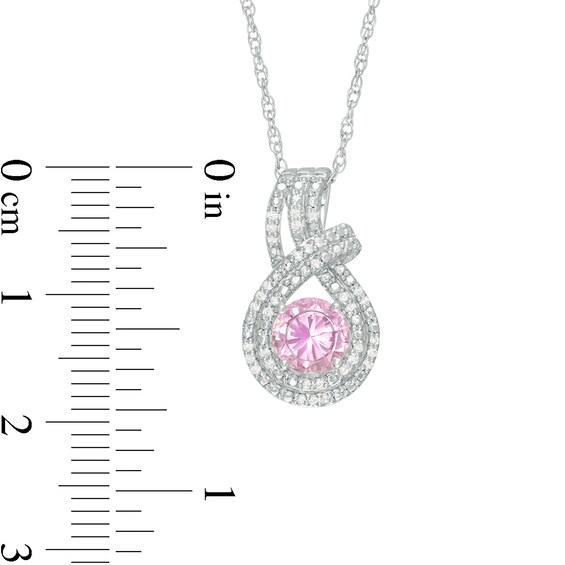 6.0mm Lab-Created Pink Sapphire and 1/10 CT. T.w. Diamond Double Row Teardrop Pendant in Sterling Silver