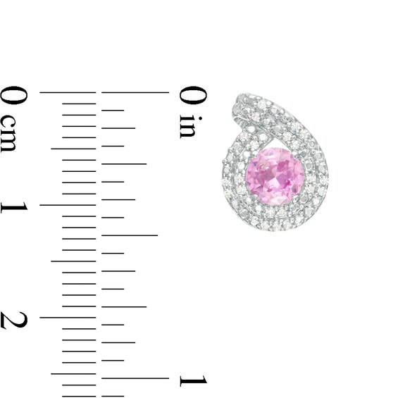 5.0mm Lab-Created Pink Sapphire and 1/8 CT. T.W. Diamond Double Row Teardrop Frame Stud Earrings in Sterling Silver 5.0mm Lab-Created Pink Sapphire and 1/8 CT. T.W. Diamond Double Row Teardrop Frame Stud Earrings in Sterling Silver