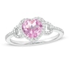 Thumbnail Image 0 of Heart-Shaped Lab-Created Pink Sapphire and 1/15 CT. T.W. Diamond Frame Buckle Ring in Sterling Silver