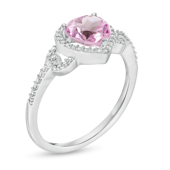 Heart-Shaped Lab-Created Pink Sapphire and 1/15 CT. T.w. Diamond Frame Buckle Ring in Sterling Silver
