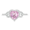 Thumbnail Image 3 of Heart-Shaped Lab-Created Pink Sapphire and 1/15 CT. T.W. Diamond Frame Buckle Ring in Sterling Silver