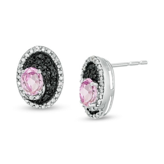 Oval Lab-Created Pink Sapphire and 1/8 CT. T.w. Two-Colour Diamond Stud Earrings in Sterling Silver with Black Rhodium