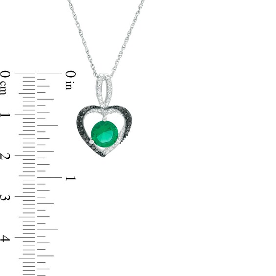 Lab-Created Emerald and 1/15 CT. T.w. Enhanced Black and White Diamond Heart Pendant in Sterling Silver