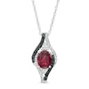 Thumbnail Image 0 of Oval Garnet and 1/10 CT. T.W. White and Black Diamond Bypass Frame Pendant in Sterling Silver