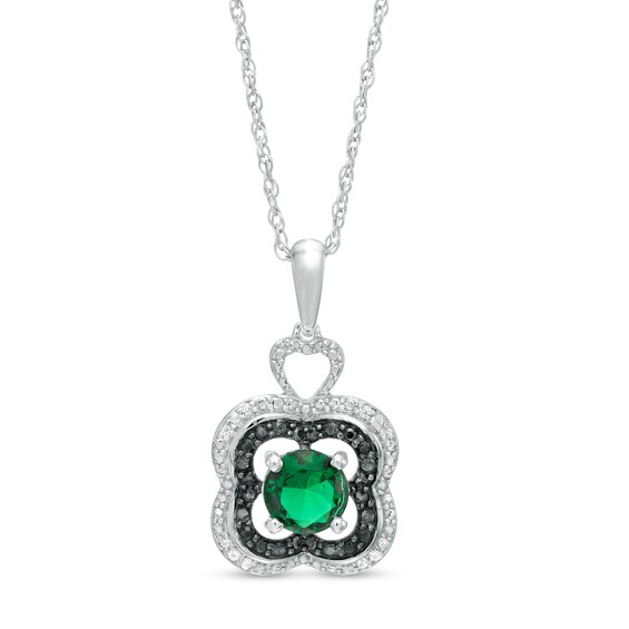 5.5mm Lab-Created Emerald and 1/15 CT. T.W. White and Enhanced Black Diamond Clover Pendant in Sterling Silver 5.5mm Lab-Created Emerald and 1/15 CT. T.W. White and Enhanced Black Diamond Clover Pendant in Sterling Silver