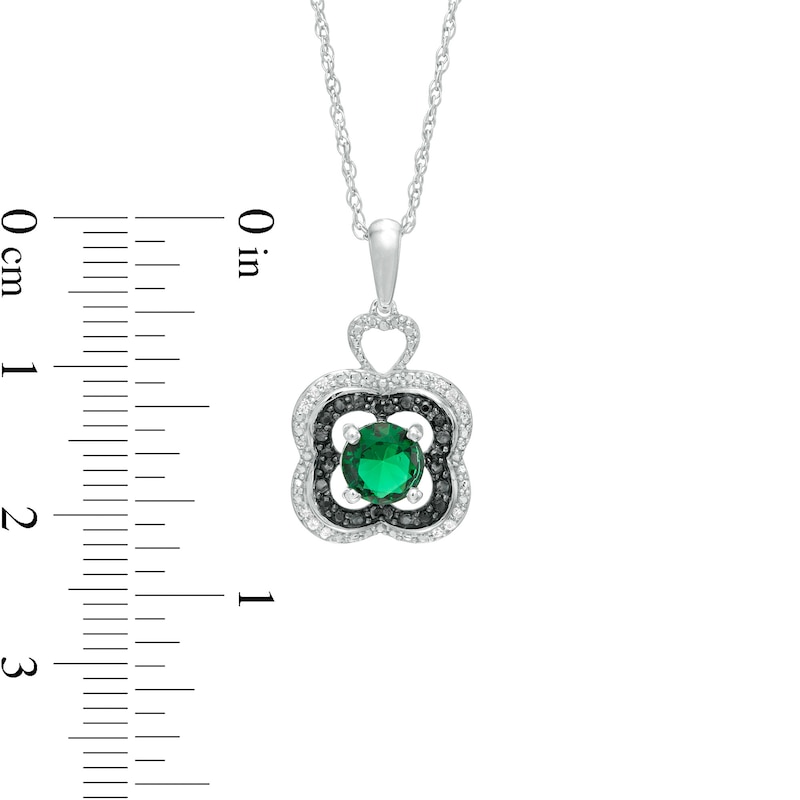 5.5mm Lab-Created Emerald and 1/15 CT. T.W. White and Black Diamond Clover Pendant in Sterling Silver