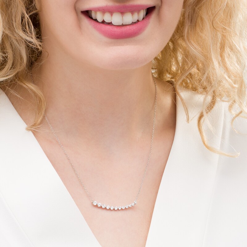 Main Image 2 of 1 CT. T.W. Graduated Diamond Curved Bar Necklace in 10K White Gold