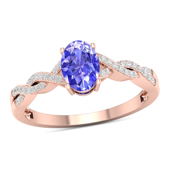 Oval Tanzanite and 1/10 CT. T.w. Diamond Twist Shank Ring in 10K Rose Gold