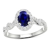 Thumbnail Image 1 of Oval Blue Sapphire and 1/3 CT. T.W. Diamond Frame Twist Shank Ring in 10K White Gold