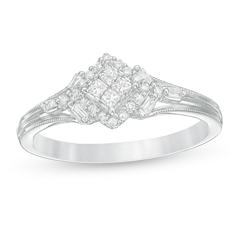 Cherished Promise Collection™ 1/4 CT. T.W. Quad Princess-Cut Diamond Vintage-Style Promise Ring in 10K White Gold