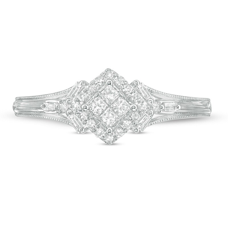 Cherished Promise Collection™ 1/4 CT. T.W. Quad Princess-Cut Diamond Vintage-Style Promise Ring in 10K White Gold