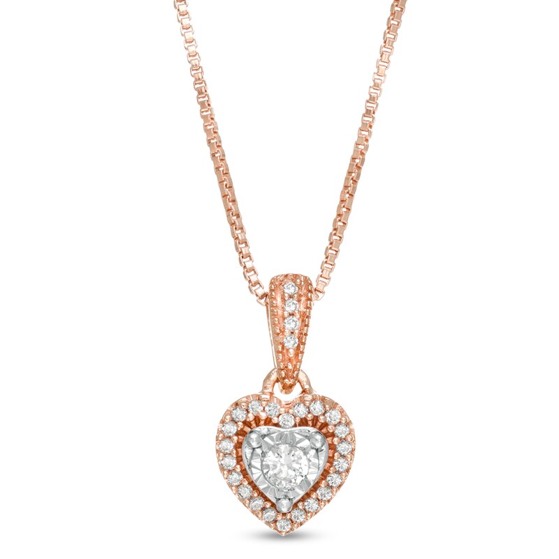 Main Image 1 of 1/8 CT. T.W. Diamond Heart Pendant in 10K Rose Gold