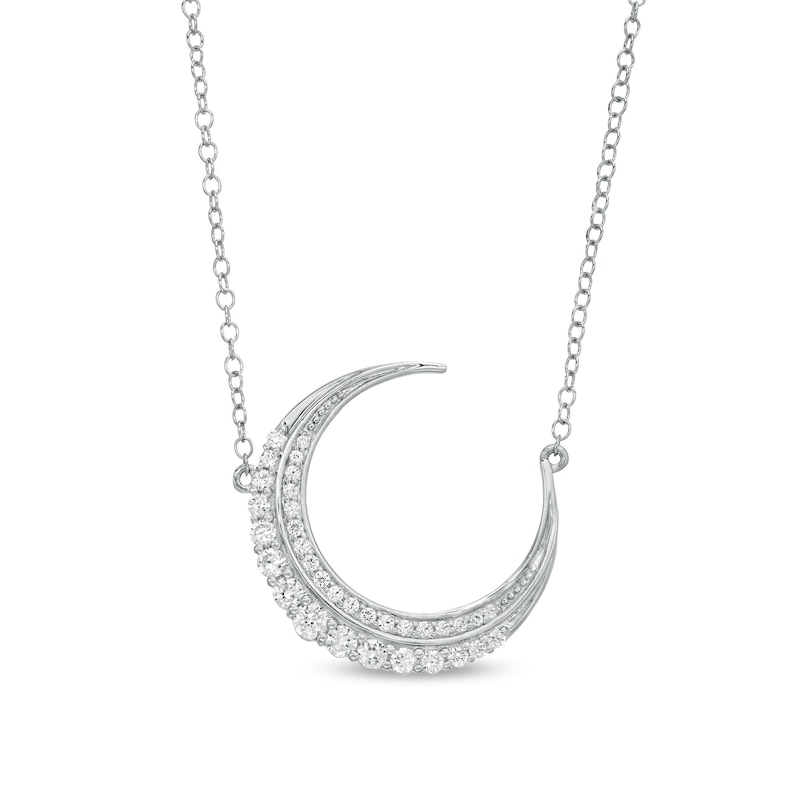Main Image 1 of 1/2 CT. T.W. Diamond Crescent Moon Necklace in 10K White Gold