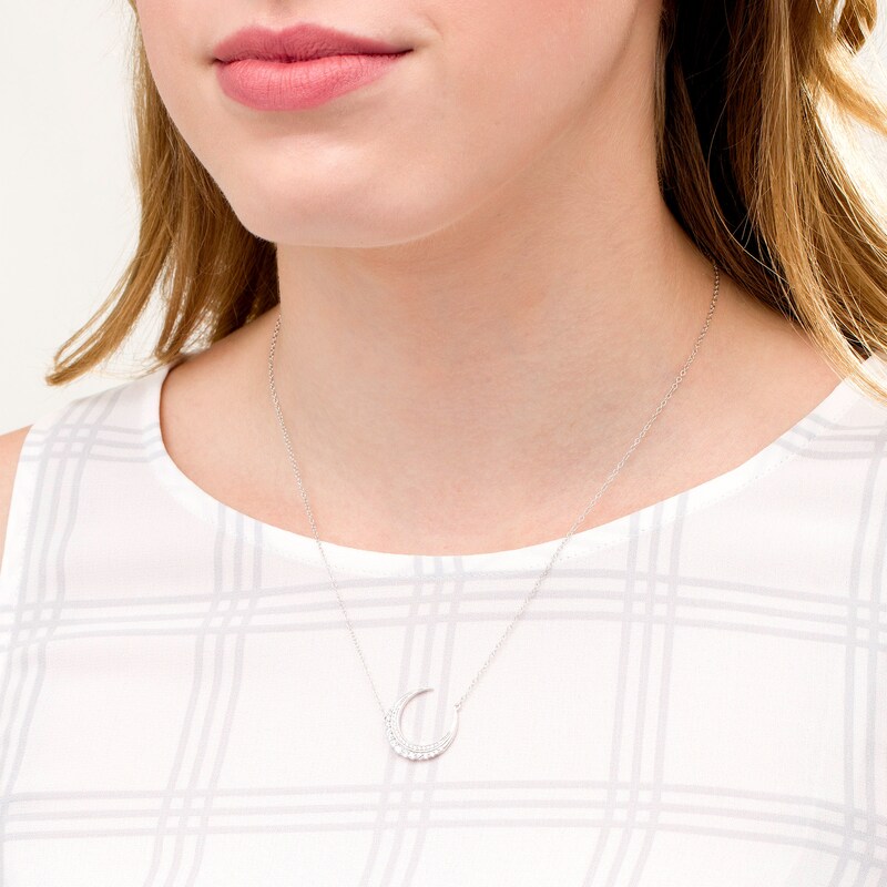 Main Image 2 of 1/2 CT. T.W. Diamond Crescent Moon Necklace in 10K White Gold