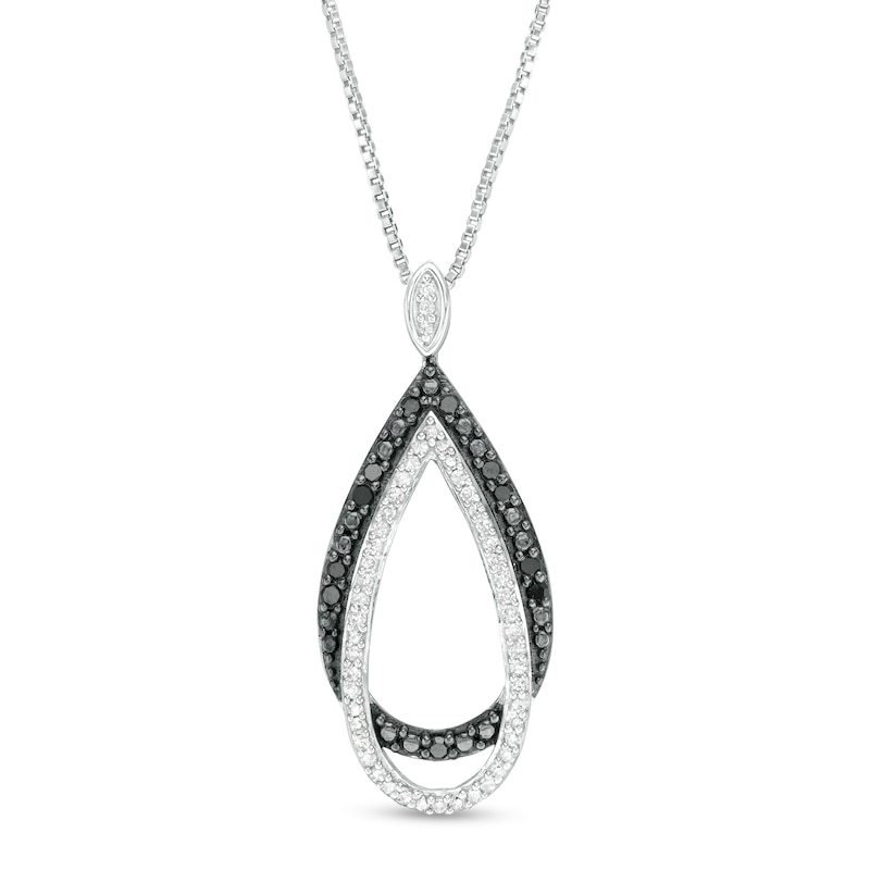 Main Image 1 of 1/5 CT. T.W. Enhanced Black and White Diamond Double Teardrop Pendant in Sterling Silver
