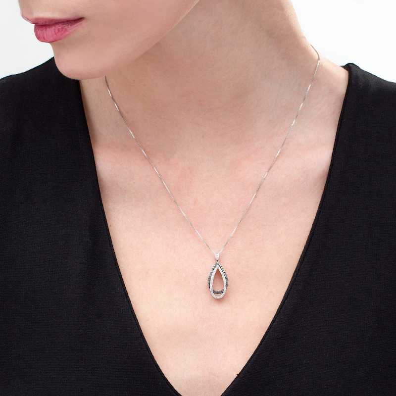 Main Image 2 of 1/5 CT. T.W. Enhanced Black and White Diamond Double Teardrop Pendant in Sterling Silver