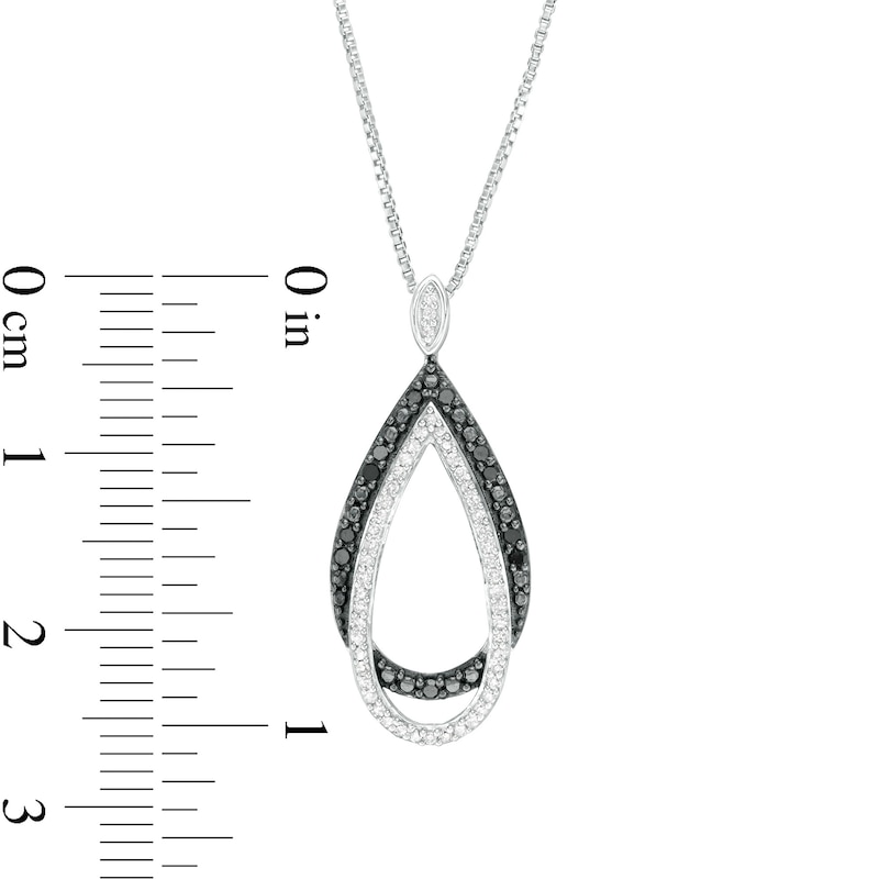 Main Image 3 of 1/5 CT. T.W. Enhanced Black and White Diamond Double Teardrop Pendant in Sterling Silver