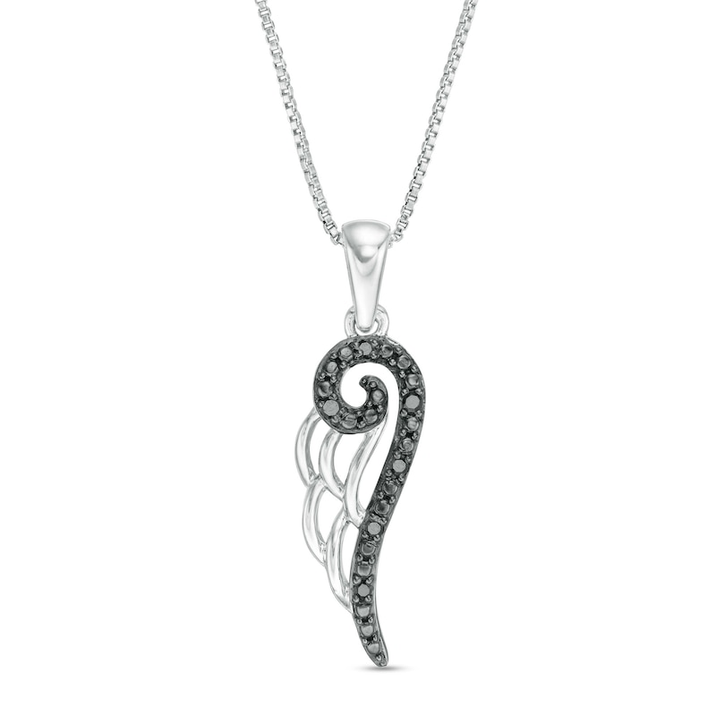 Main Image 1 of 1/20 CT. T.W. Black Diamond Angel Wing Pendant in Sterling Silver