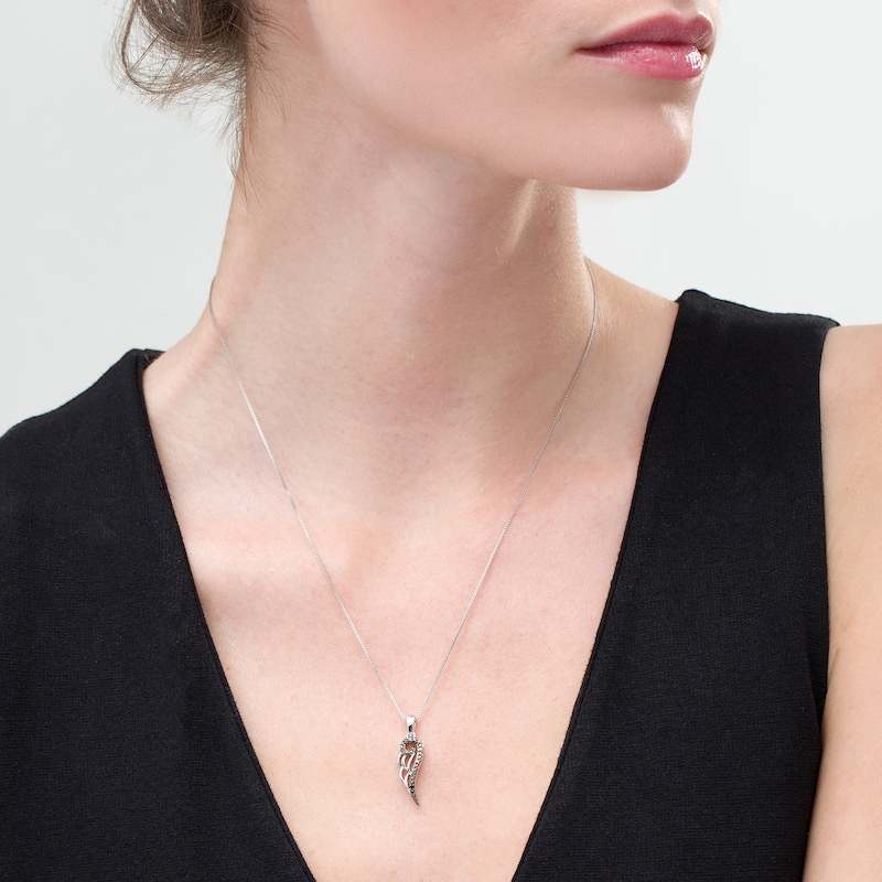 Main Image 2 of 1/20 CT. T.W. Black Diamond Angel Wing Pendant in Sterling Silver