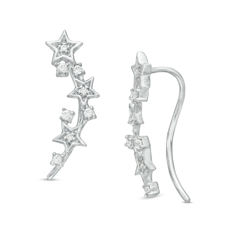 1/10 CT. T.W. Diamond Triple Star Crawler Earrings in Sterling Silver