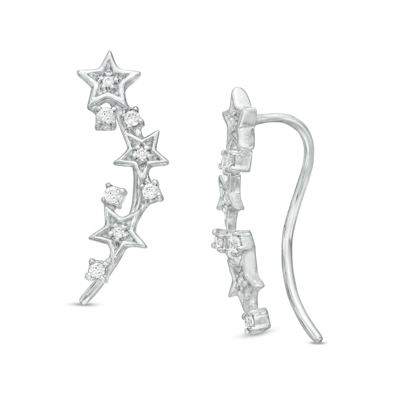 Main Image 1 of 1/10 CT. T.W. Diamond Triple Star Crawler Earrings in Sterling Silver