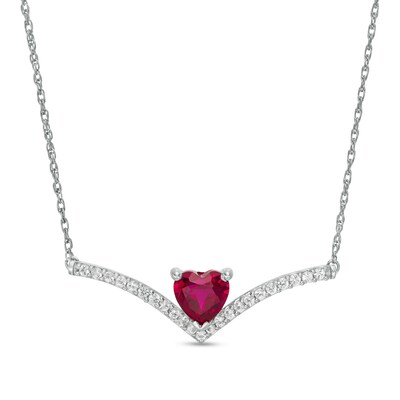 Sterling Silver Heart 100-facet Synthetic Ruby/CZ 18 Inch Necklace 