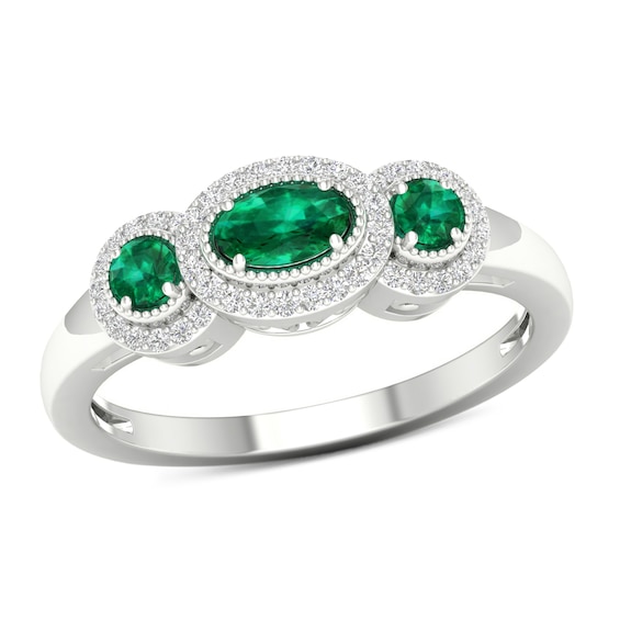 Emerald and 1/8 CT. T.w. Diamond Frame Vintage-Style Ring in 10K White Gold