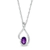 Thumbnail Image 0 of Oval Amethyst and 1/20 CT. T.W. Diamond Teardrop Pendant in 10K White Gold