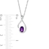 Thumbnail Image 2 of Oval Amethyst and 1/20 CT. T.W. Diamond Teardrop Pendant in 10K White Gold