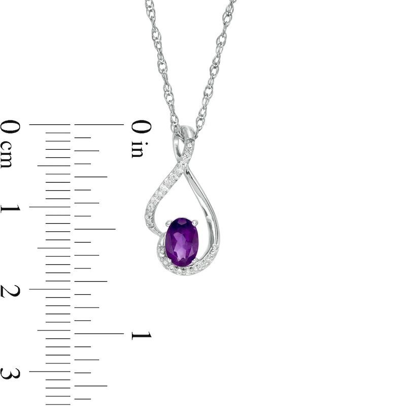 Oval Amethyst and 1/20 CT. T.W. Diamond Teardrop Pendant in 10K White Gold