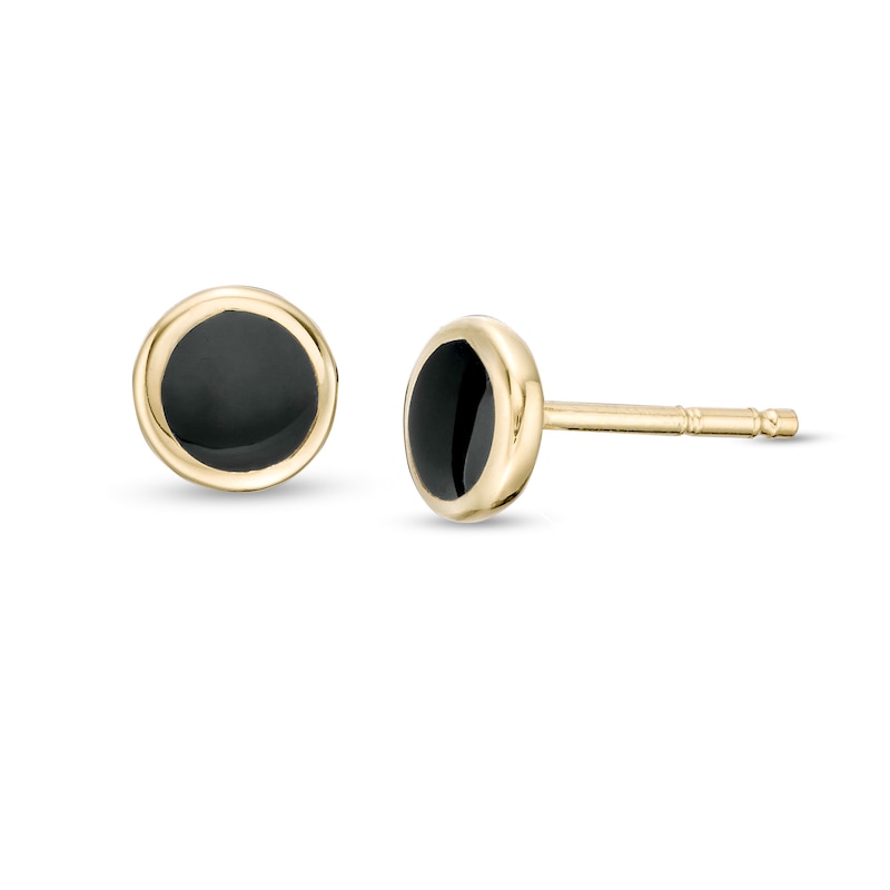 Main Image 1 of Black Enamel Disc Stud Earrings in 14K Gold