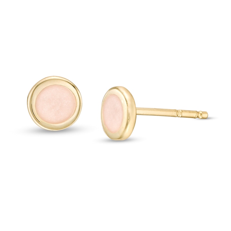 Main Image 1 of Iridescent Pink Enamel Disc Stud Earrings in 14K Gold